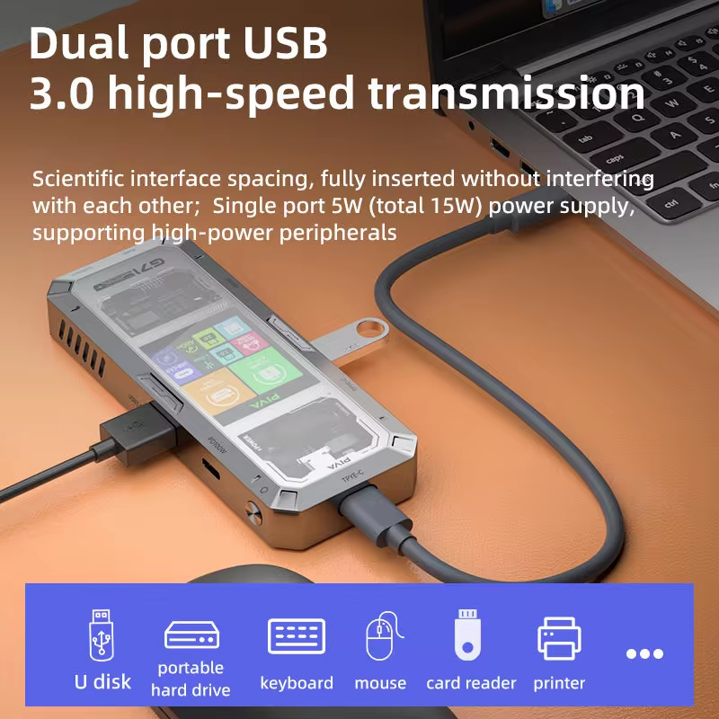 وصله ادابتر G71 من بيفا 7 منافذ بشاشه معلومات وكيبل قابل للتغيير PIVA G71 7 in 1