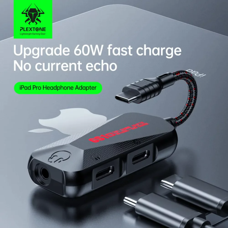 وصلة تايب سي 3في1 مدخلين تايب سي ومدخل 3.5mm AUX من بلكستون 24 بت | PLEXTONE